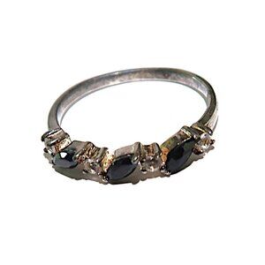 Marked SX 925 Thailand Silver Ring with Black and White Stones Size 8.75